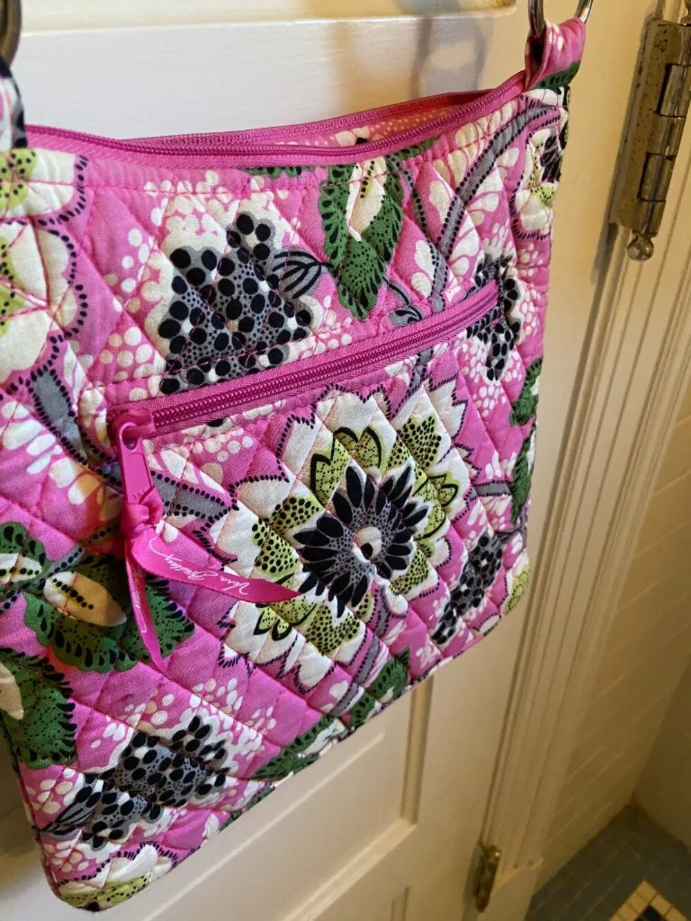 Vera Bradley Pink Green Floral Quilted Crossbody Bag 11x11